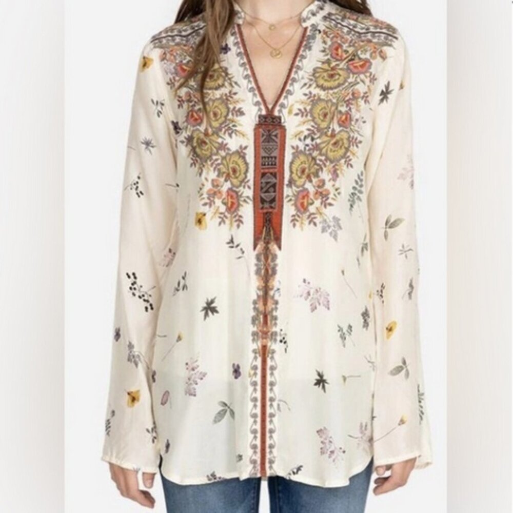 Johnny Was Bania Cupra Blouse Floral Embroidered Long Sleeve Tunic Top, Large - Picture 2 of 9